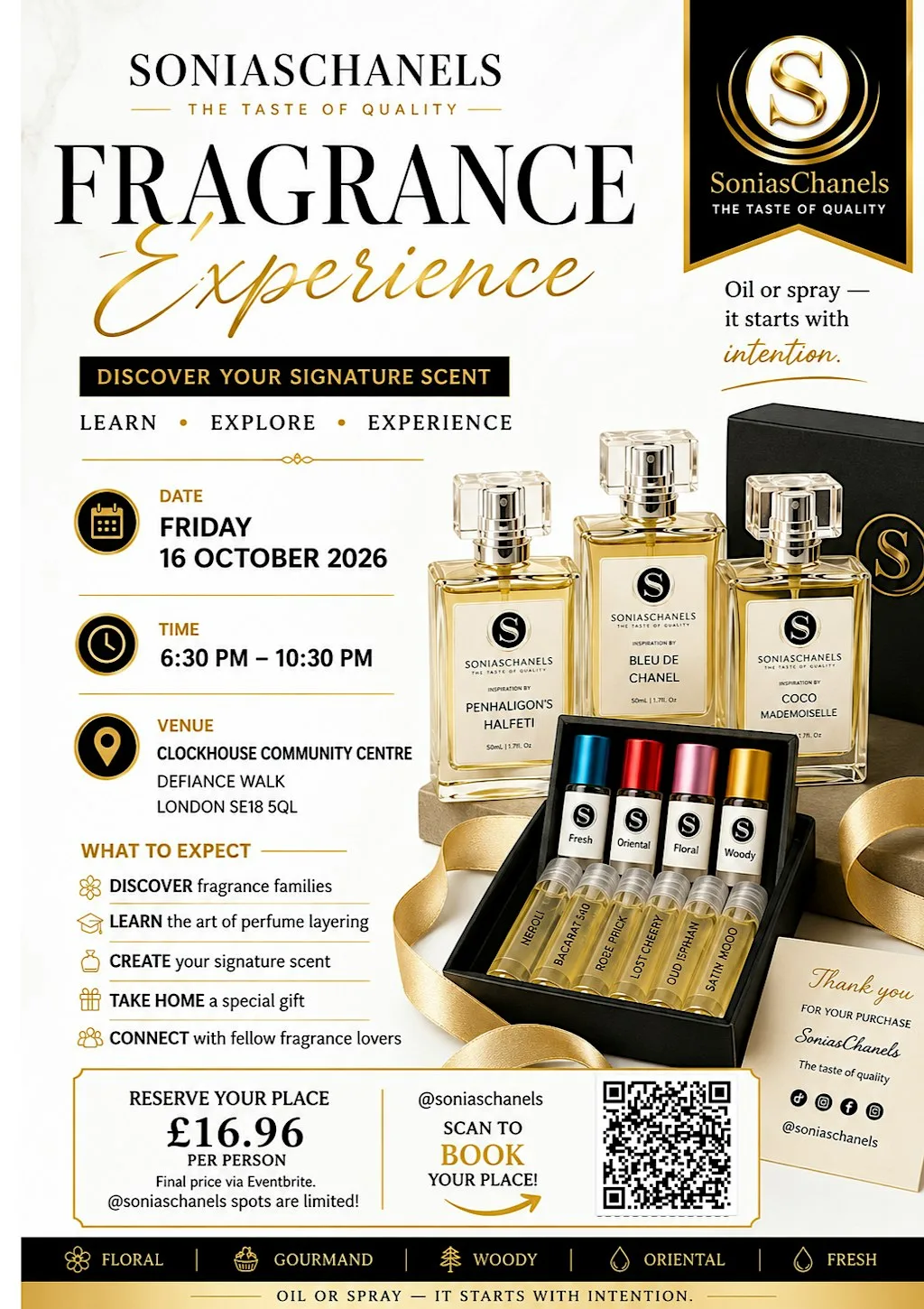 SoniasChanels Fragrance Experience at Clockhouse Community Centre