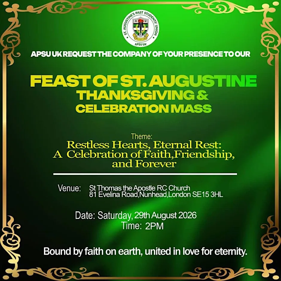 Feast of St Augustine 2026 - Thanksgiving & Celebration Mass
