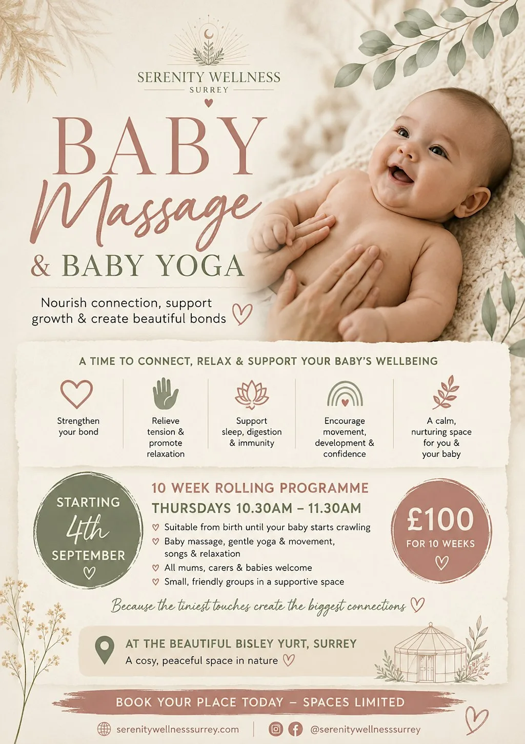 Baby Massage and baby yoga at Miles Green Farm