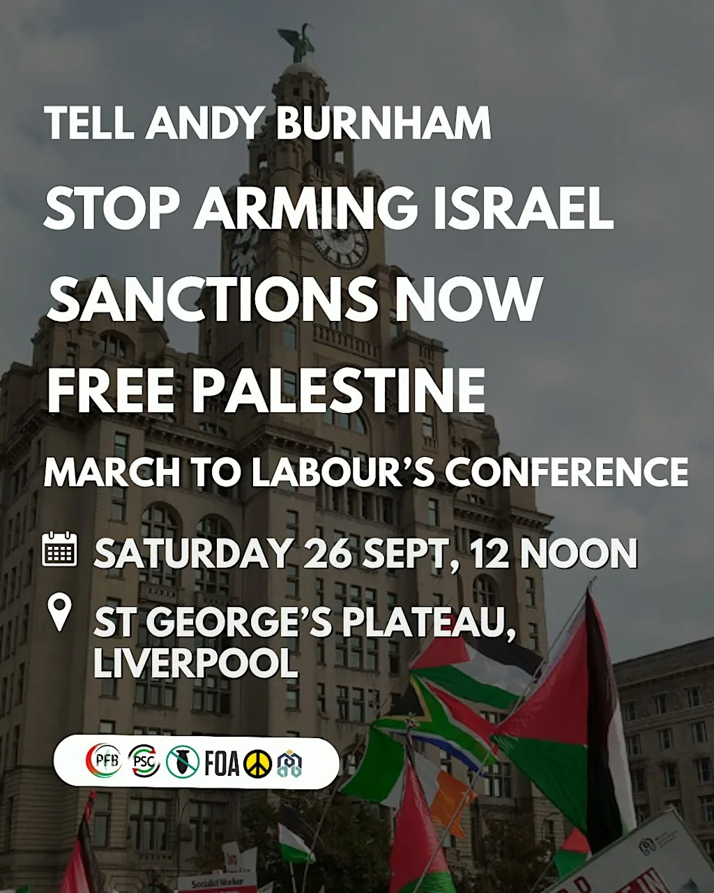 Coach - London to Liverpool - Tell Andy Burnham to Stop Arming Israel at Embankment station