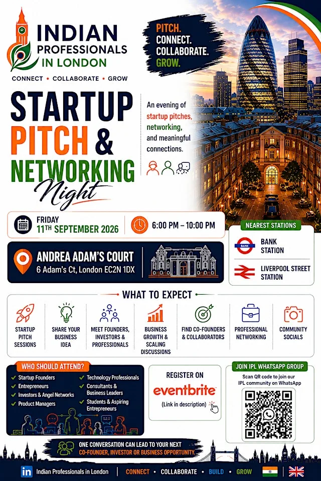 Indian Professionals in London | Startup Pitch & Networking Night