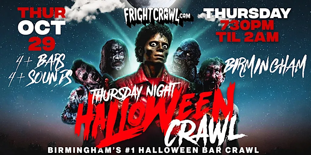 The Fright Crawl | Birmingham Halloween Bar Crawl 2026 | Thursday, October 29 at TBA