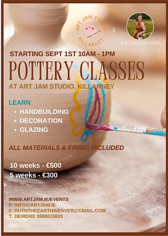 Pottery Classes starting 1st September at ART JAM STUDIO, 22A NEW STREET, KILLARNEY, V93 N795
