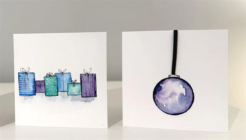 Watercolour Christmas Card Workshop (Baubles, Presents, Trees) at A TOUCH OF CRAFT YORKSHIRE