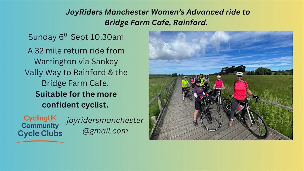 Joyriders Manchester Women's Advanced ride to Bridge Farm Cafe @ Rainford. at Sankey Valley Park