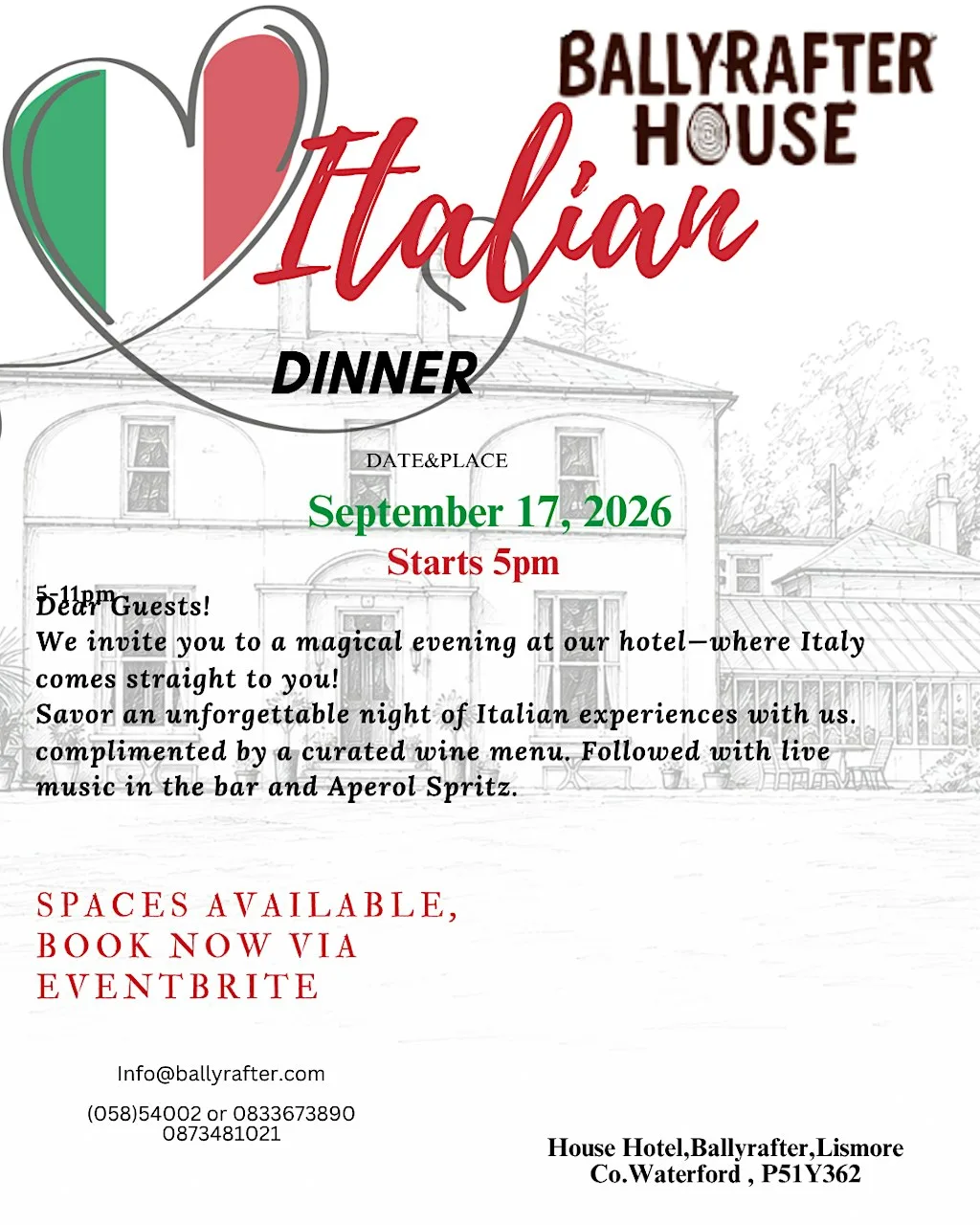 ITALIAN NIGHT at Ballyrafter House