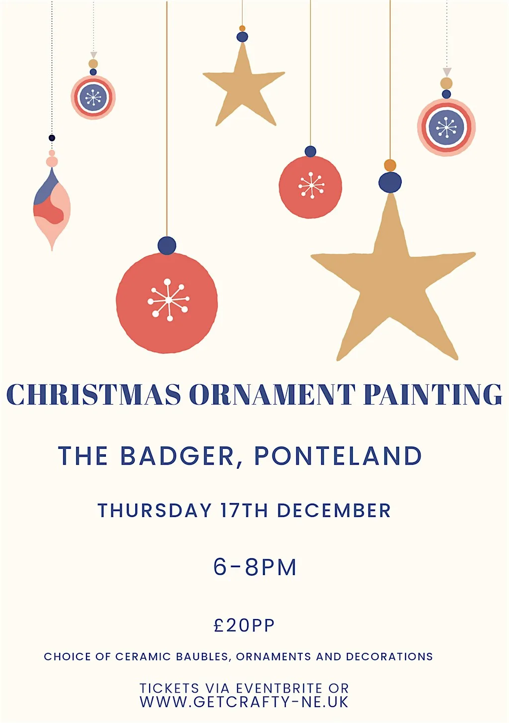Ceramic Christmas decoration painting workshop at The Badger