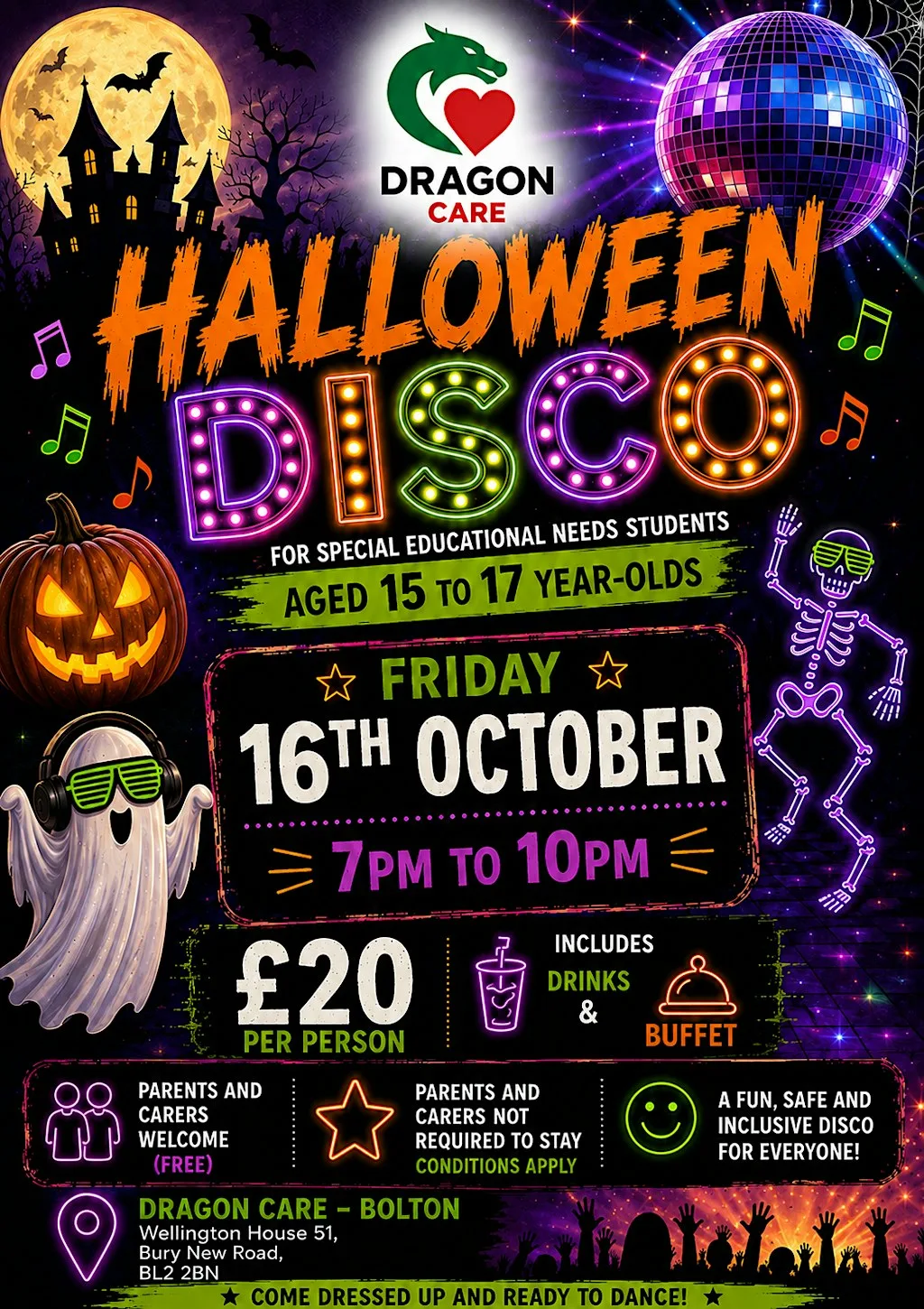 Halloween Disco Dragon Care - Ages 15 - 17 at 51 Bury New Rd