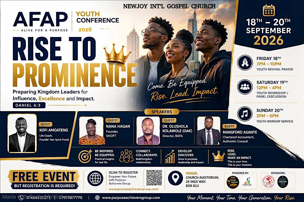 AFAP YOUTH CONFERENCE 2026 — RISE TO PROMINENCE at 25 Ings Way