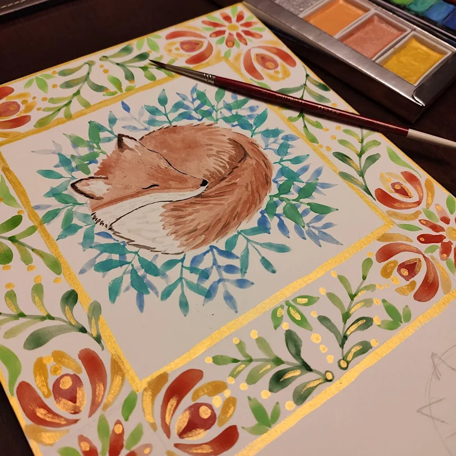 Folk Art Fox - a water colour workshop with Maria Credali at Turnpike