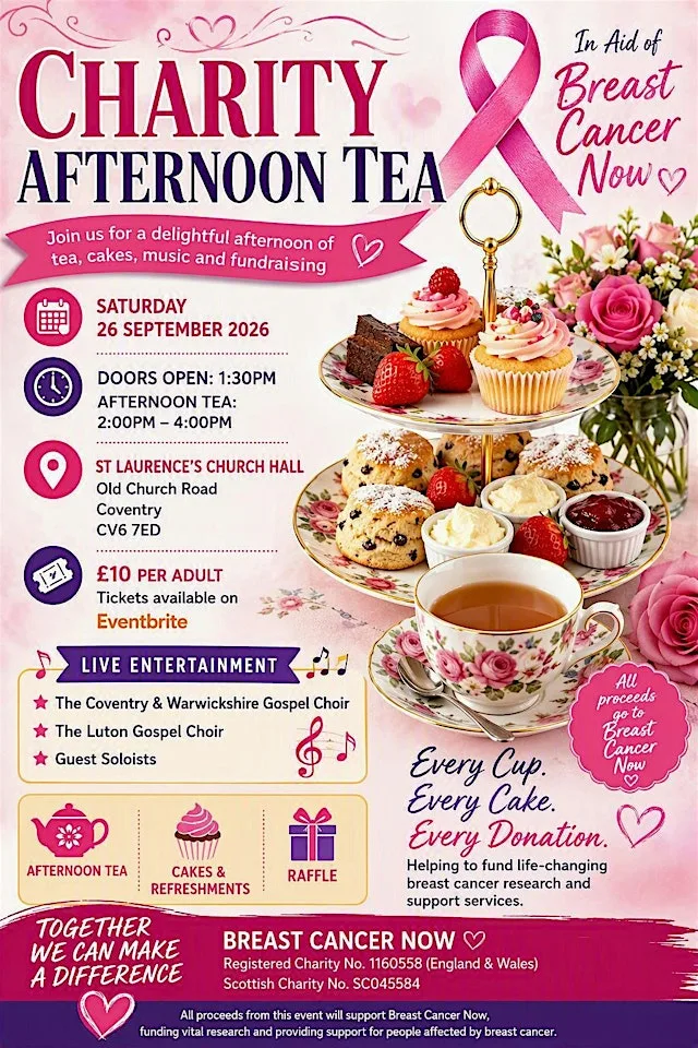 Charity Afternoon Tea for Breast Cancer Now at St. Laurence’s Church, Coventry
