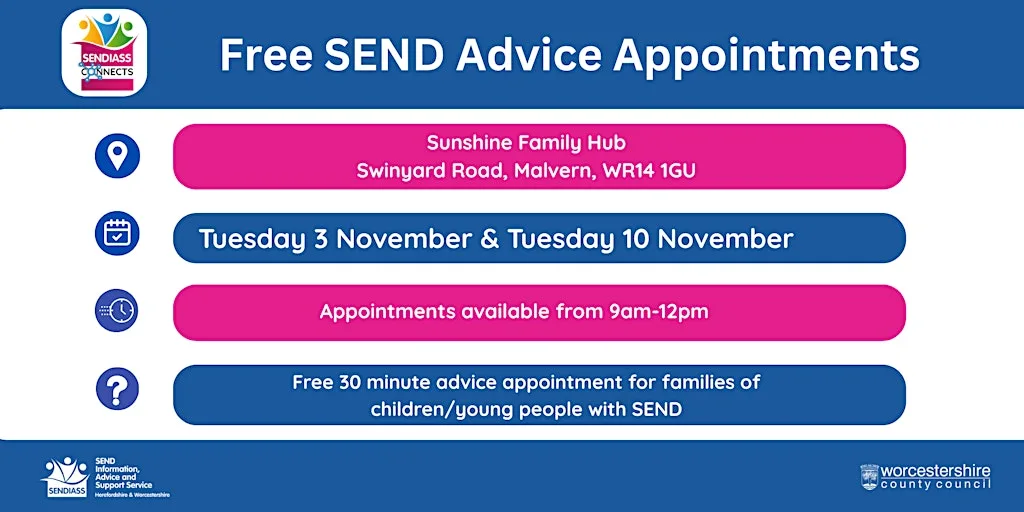SEND Advice Appointments- Malvern Tuesday 3 November 2026
