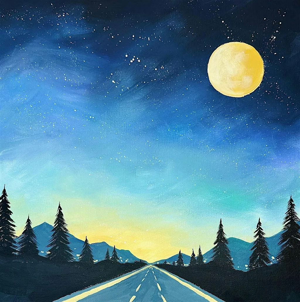 Sip & Paint at Palomo Lounge, Bradley Stoke, Bristol - "Moonlit Highway"
