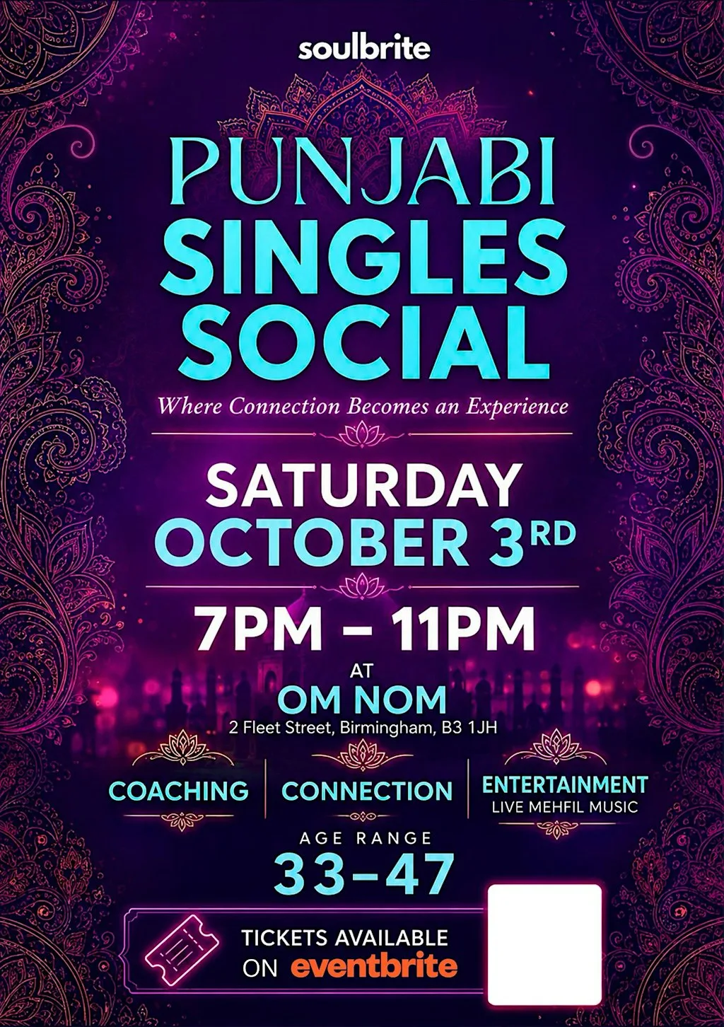 Punjabi Singles Social Birmingham Age 33-47 at OMNOM Birmingham