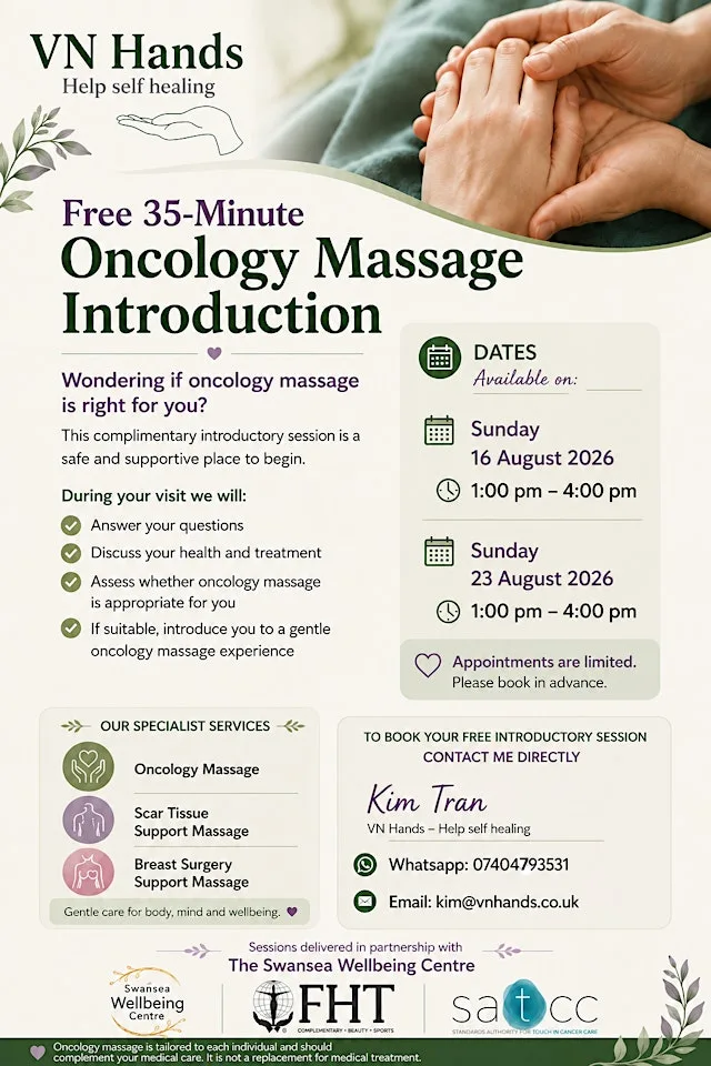 free 35- minute Oncology Massage Introduction at Swansea Wellbeing Centre at The Swansea Wellbeing Centre