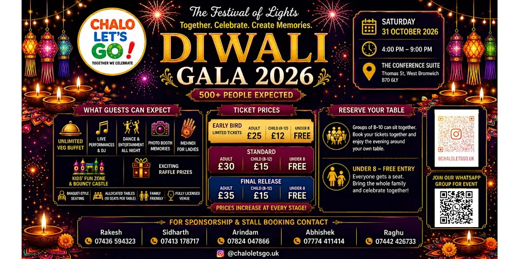 Diwali Gala 2026 | Birmingham Dinner, DJ & Family Celebration