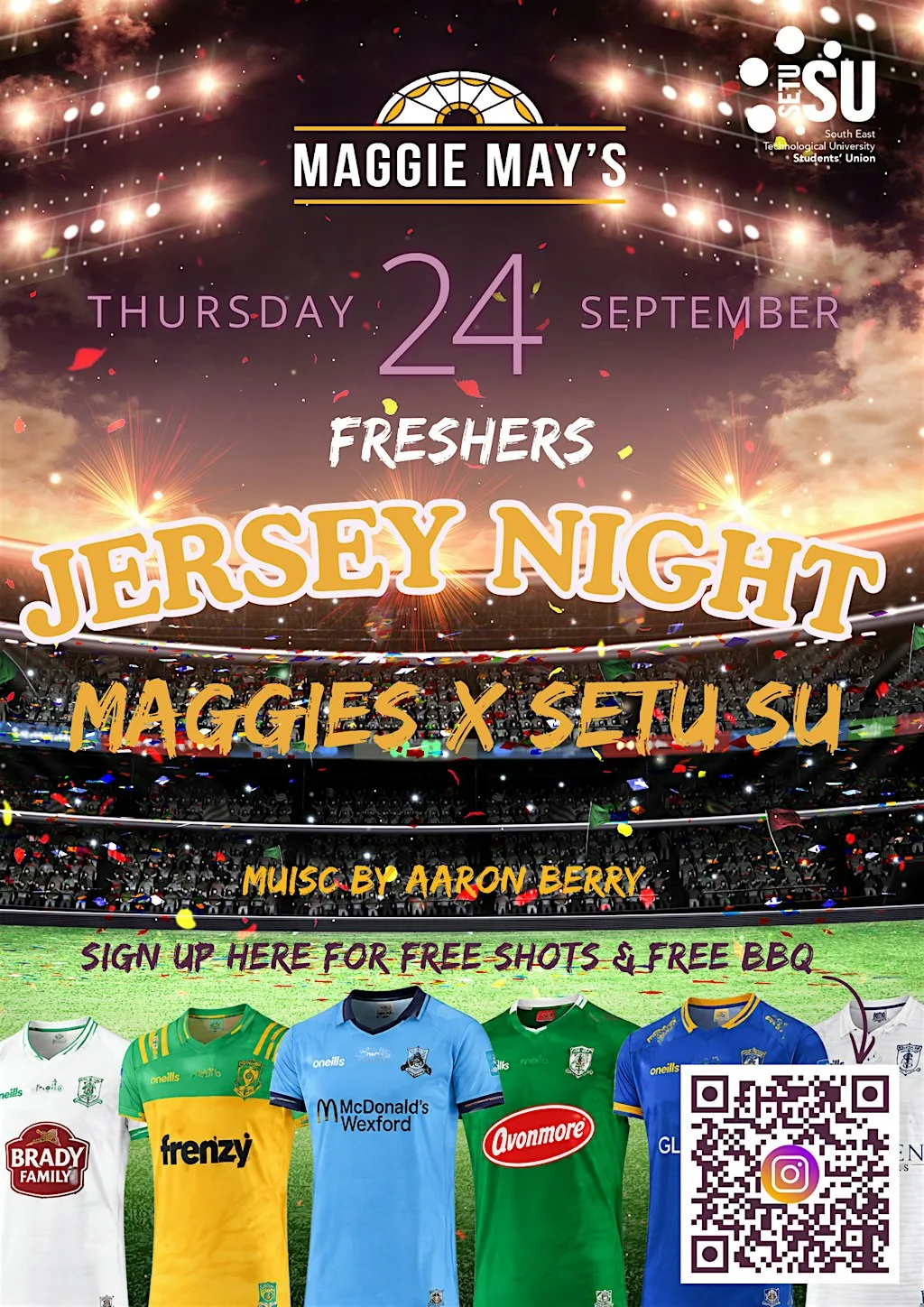 SETU SU Jersey Night Free Shot & BBQ at Maggie May's Bar