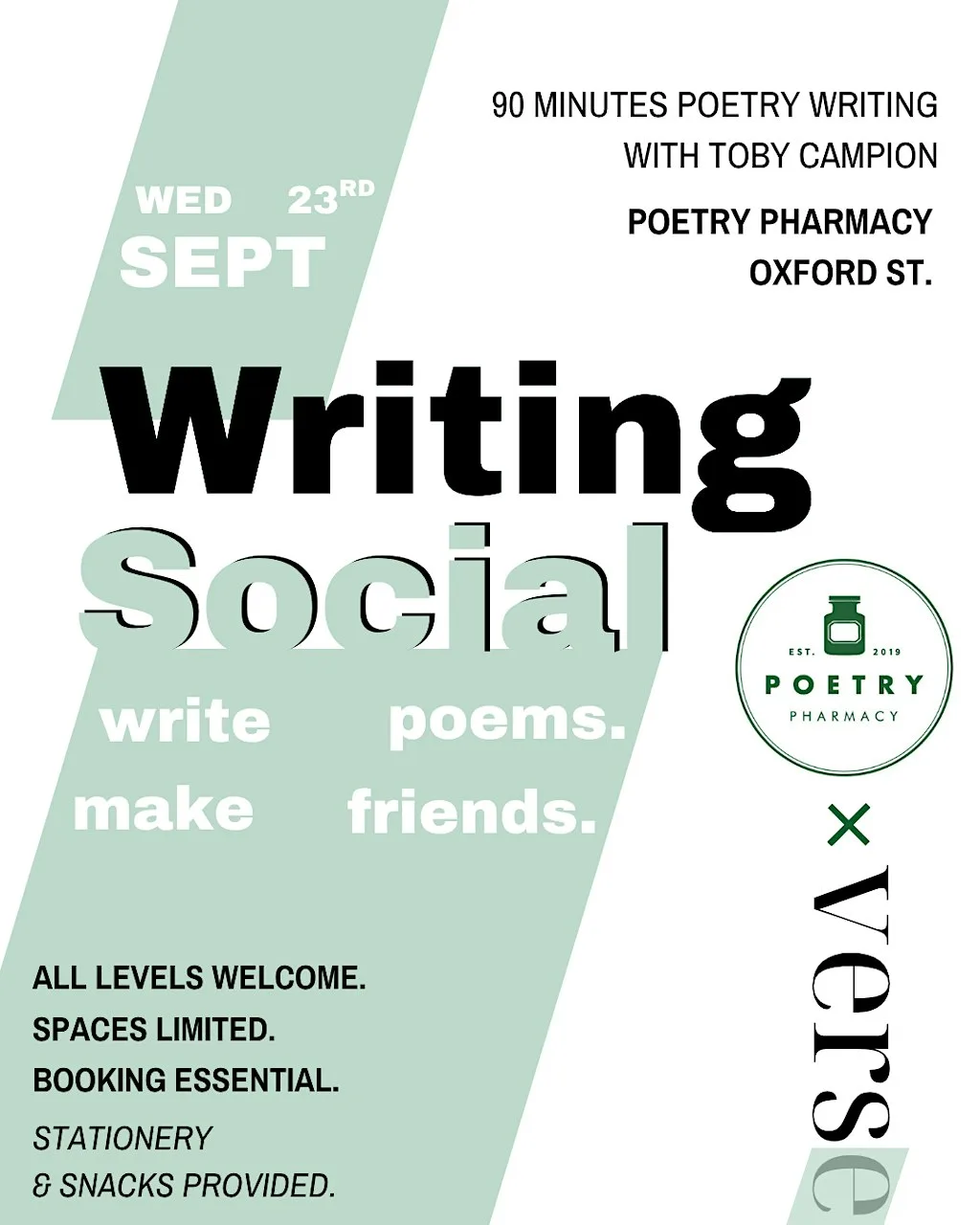 September Writing Social: with the Poetry Pharmacy & verse at Poetry Pharmacy