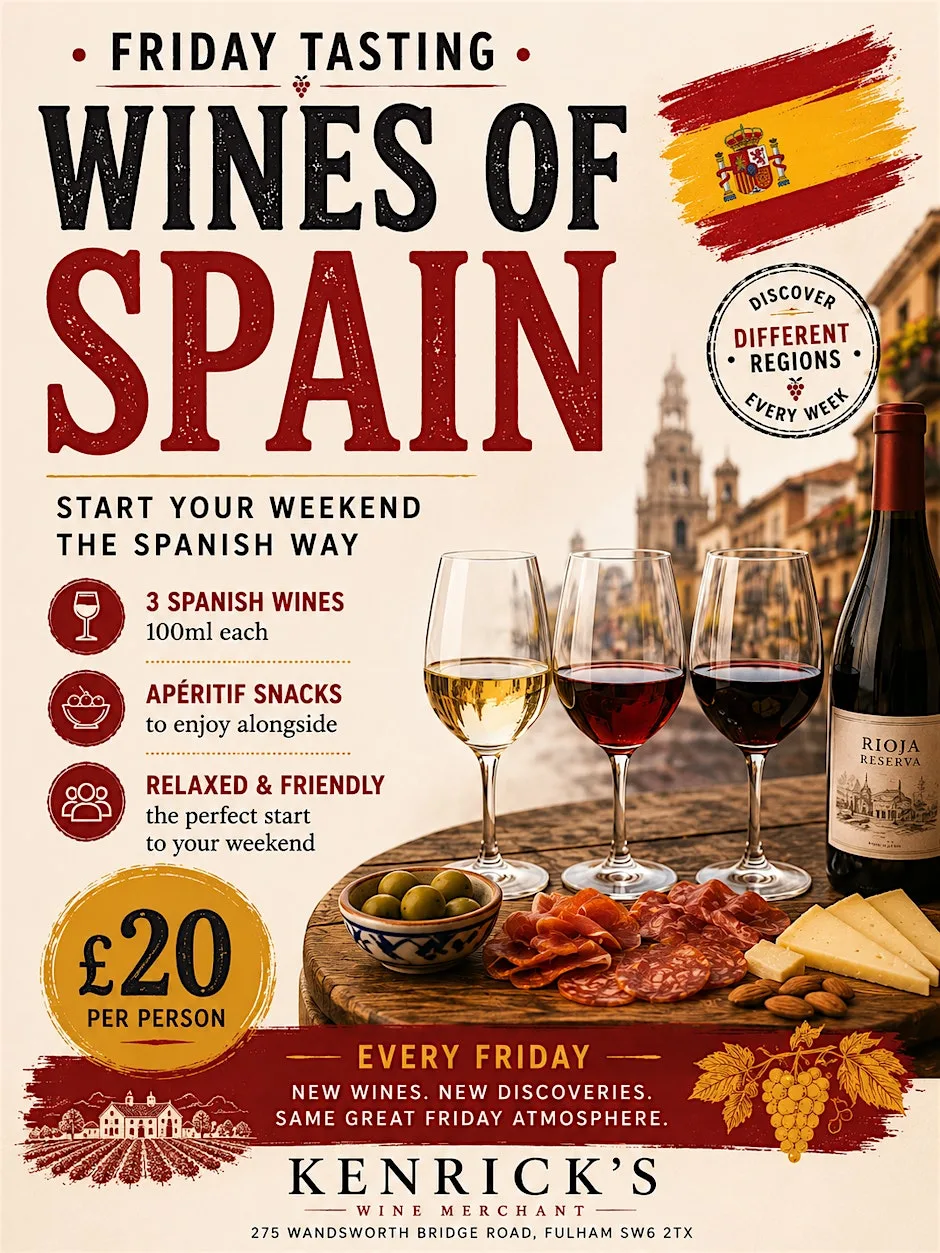 Friday Tasting Wines of Spain: 3 Wines & Apéritif Snacks at Kenrick's Wine Merchant