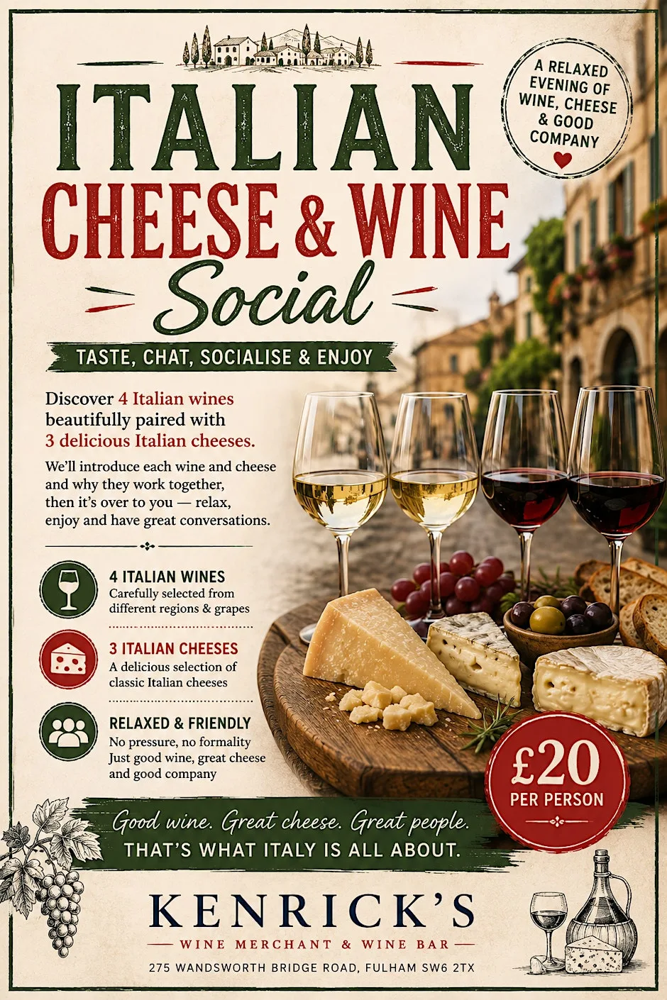 Italian Cheese & Wine Social at Kenrick's Wine Merchant