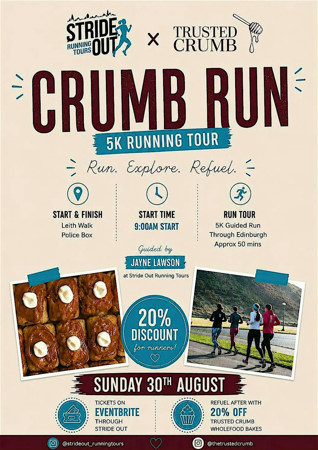 Stride Out X Trusted Crumb - 5k Crumb Run at Leith Walk Police Box pop ups