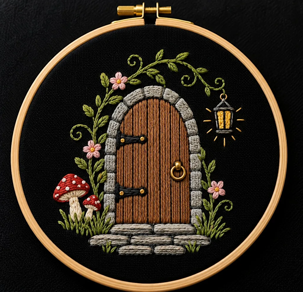 Hand Embroidered Fairy Doors at Undercroft Gallery