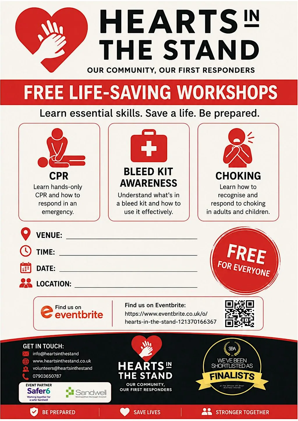 FREE CPR, Defib, Bleed Control and Choking Course (no experience required)
