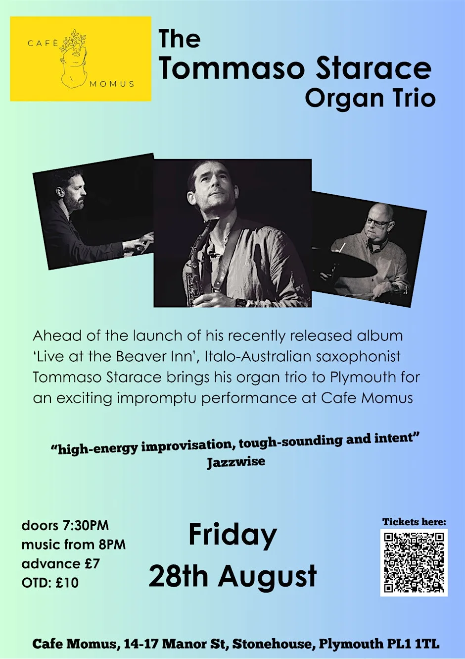 Tommaso Starace Organ Trio at Café Momus