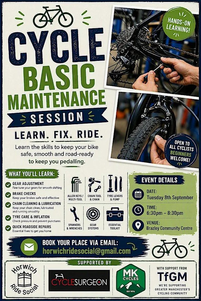 HRS Basic Bike Maintenance - hands on at Brazley Community Centre