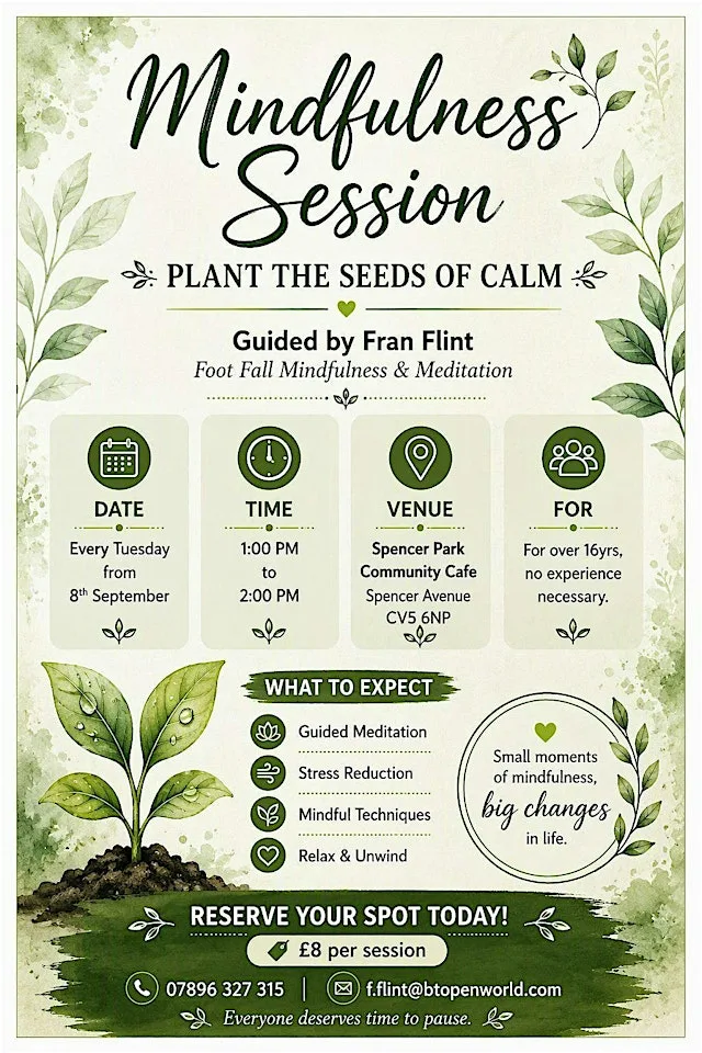 Mindfulness and Meditation for the reduction of stress and anxiety at Spencer Park Community Cafe