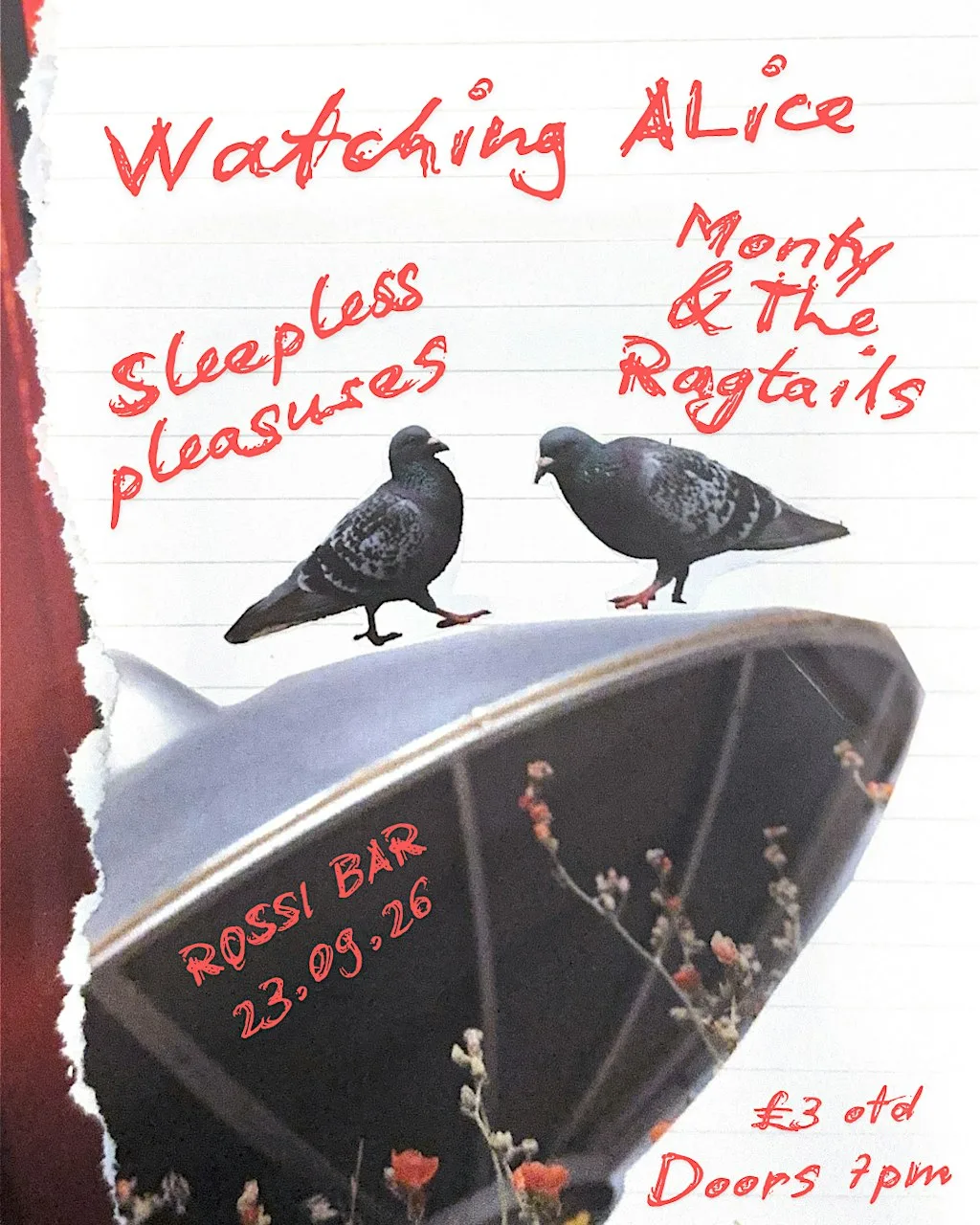 Watching Alice + Monty & The Ragtails + Sleepless Pleasures at The Rossi Bar