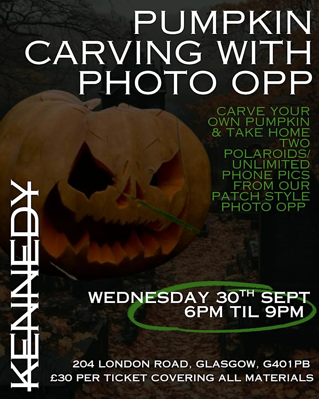 Pumpkin carving with patch style photo opportunity at KENNEDY
