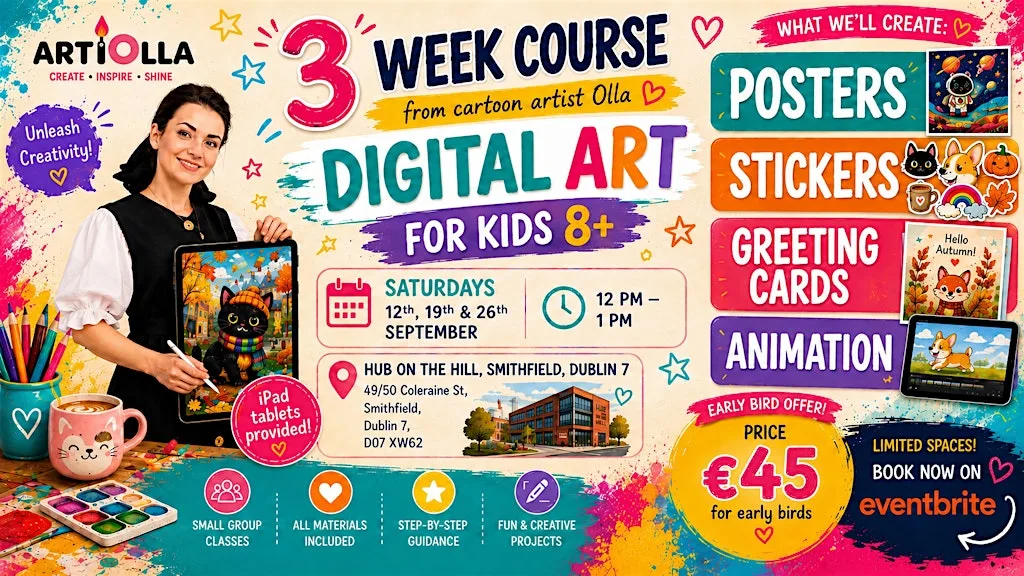 Kids Digital Art & Animation Course with cartoon artist Olla at Hub on the Hill