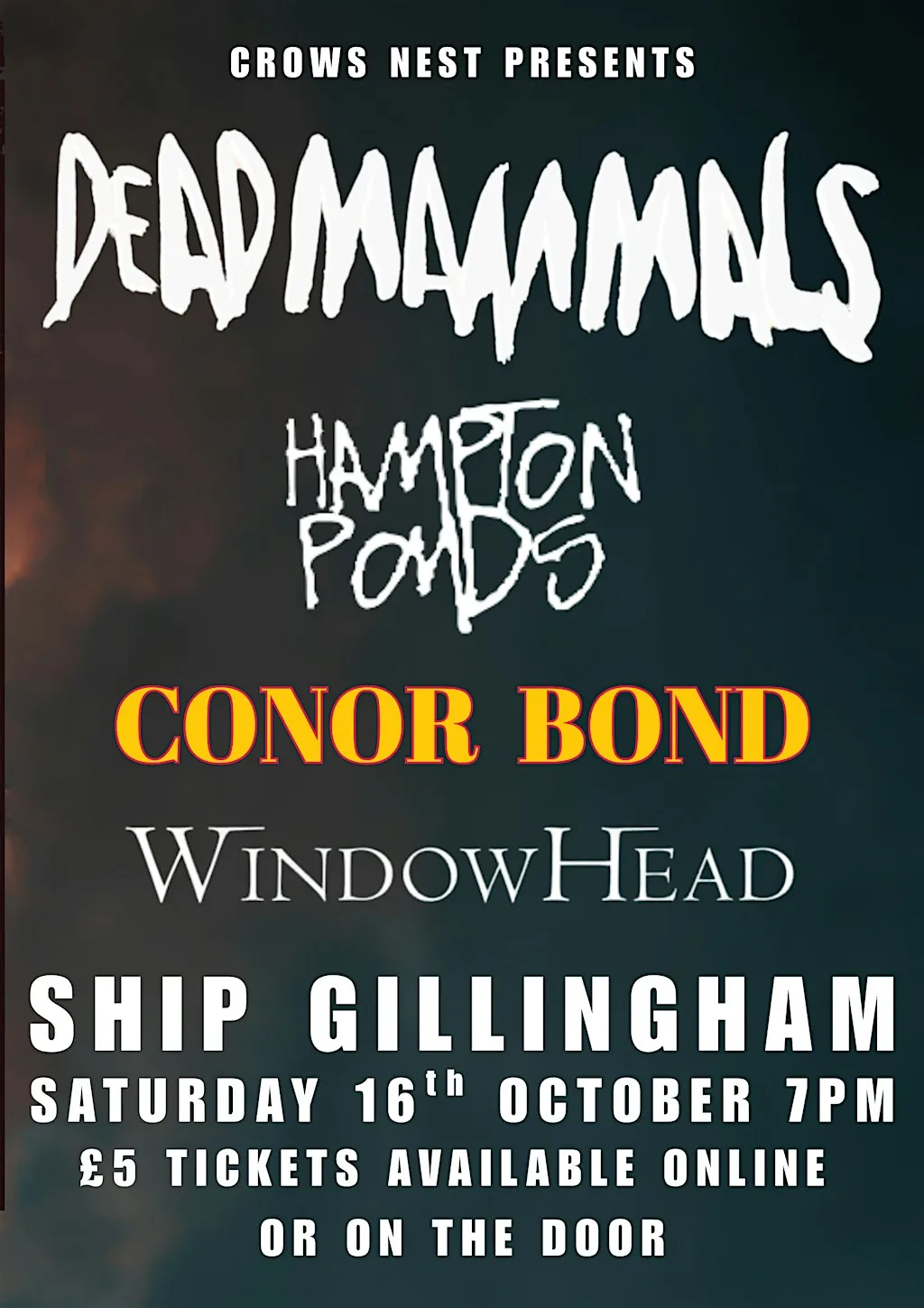 DEAD MAMMALS / HAMPTON PONDS / CONOR BOND / WINDOWHEAD - Ship Gillingham at The Ship Inn, Court Lodge Road, Gillingham