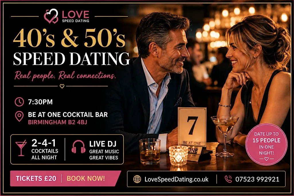 Speed Dating Singles Night Ages 40's and 50's Birmingham Be At One