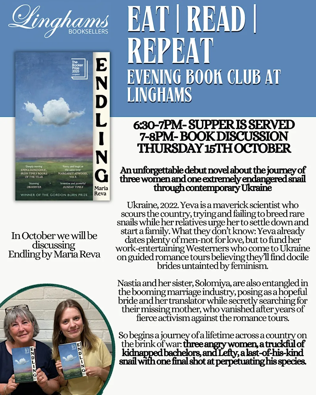 EAT READ REPEAT | Linghams' October evening book club at Linghams Booksellers