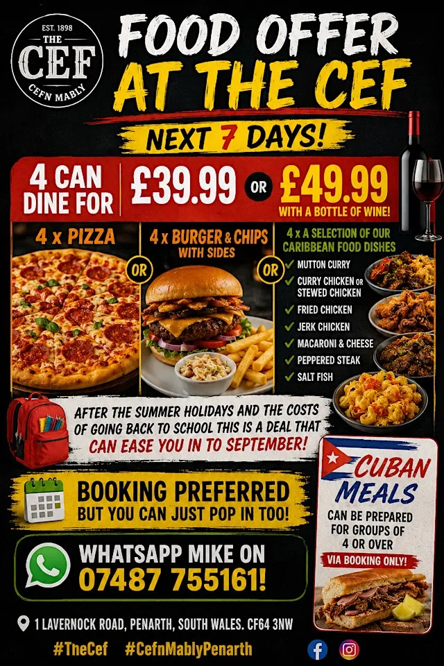September Food Offer at Cefn Mably Bar, Hotel & Event Venue in Penarth at Cefn Mably Penarth