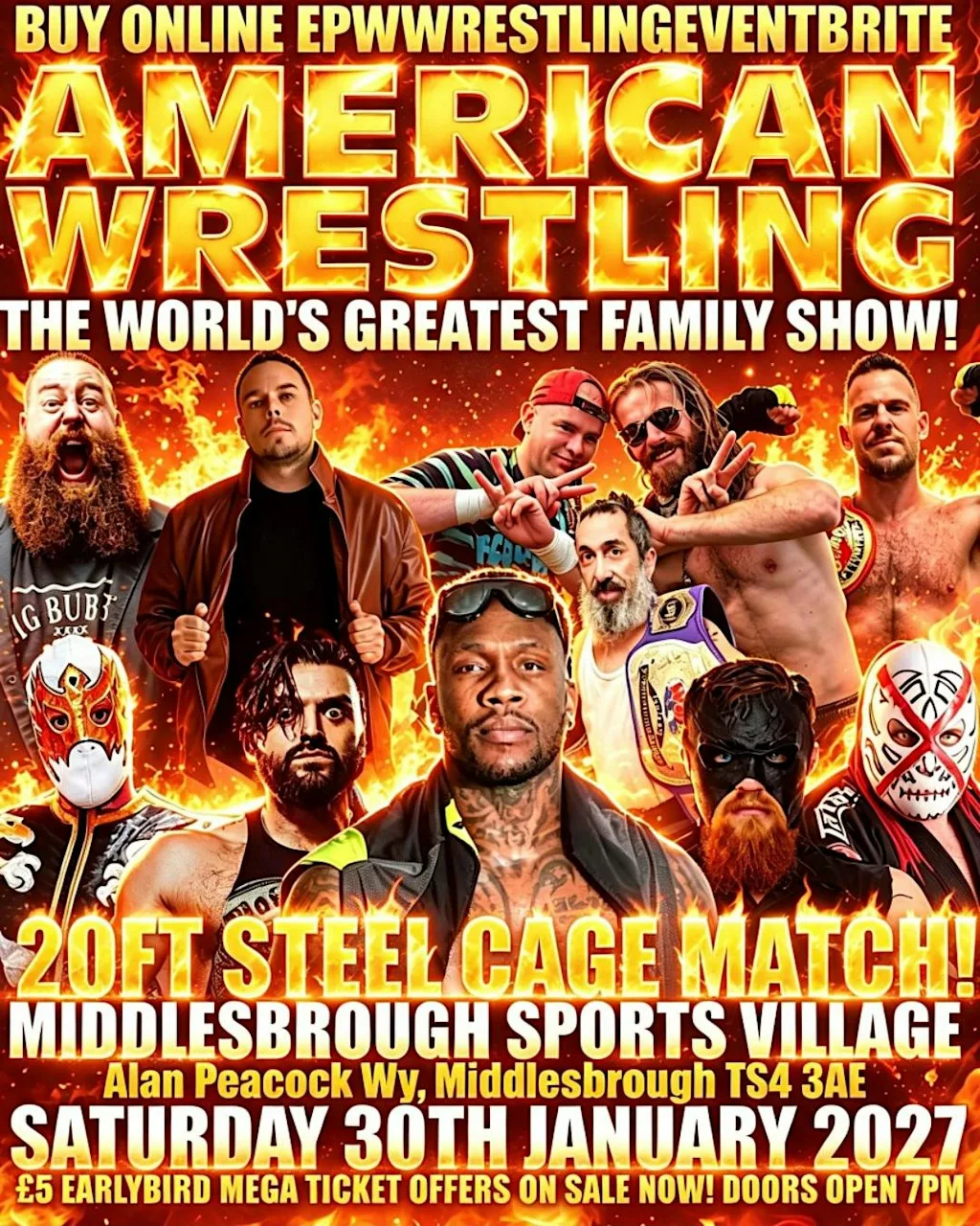 AMERICAN WRESTLING MIDDLESBROUGH 20FT STEEL CAGE!