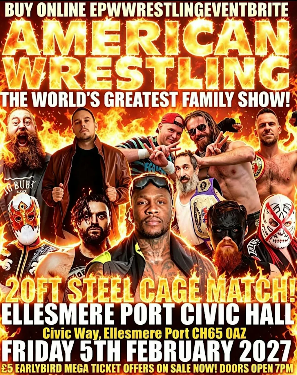 AMERICAN WRESTLING ELLESMERE PORT (20FT STEEL CAGE MATCH) at Ellesmere Port Civic Hall