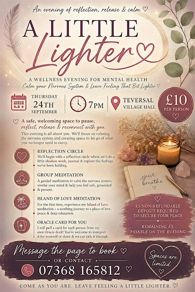 A little lighter wellness evening at Teversal Village Hall