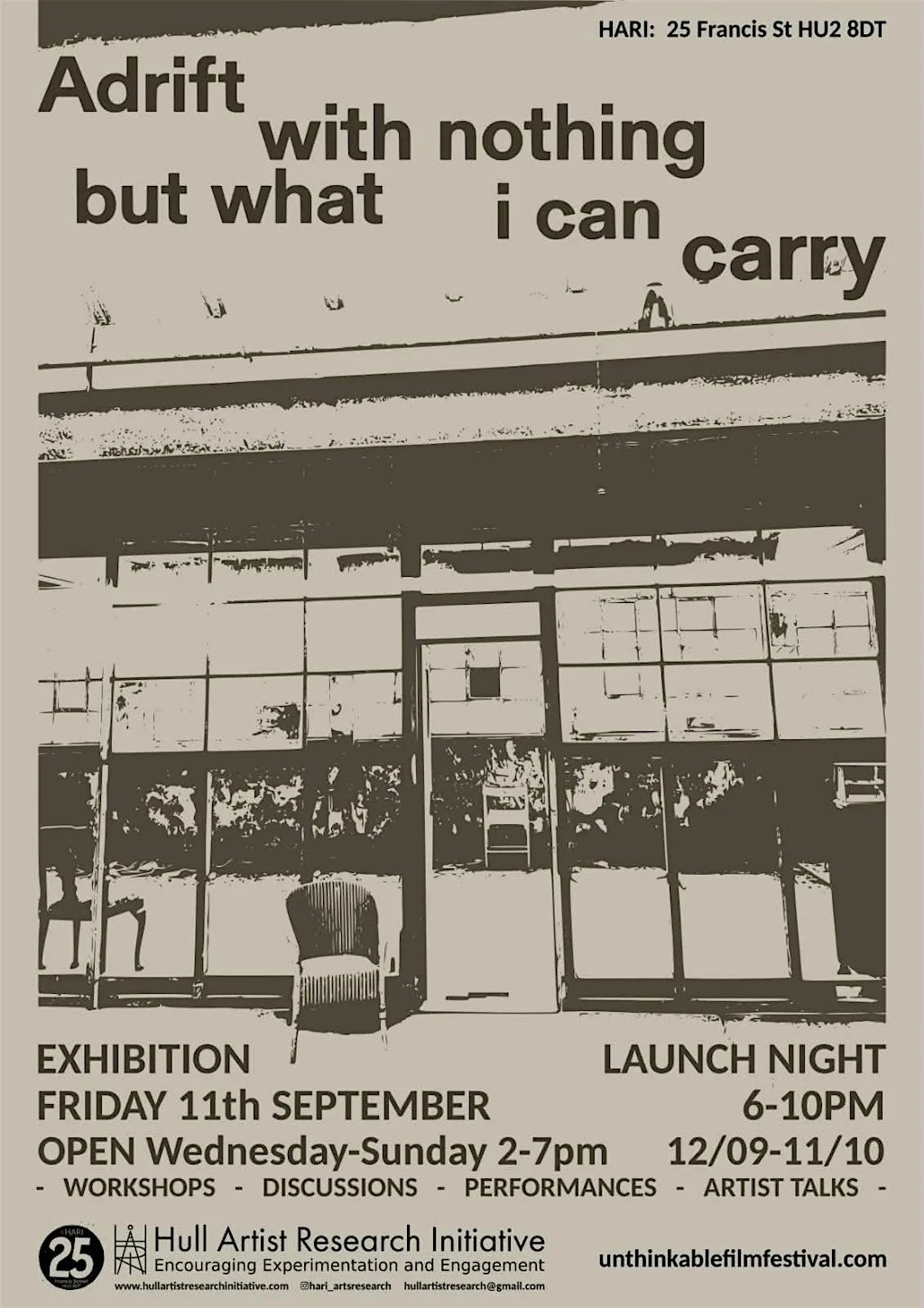 ADRIFT WITH NOTHING BUT WHAT I CAN CARRY at Hull Artist Research Initiative (HARI)