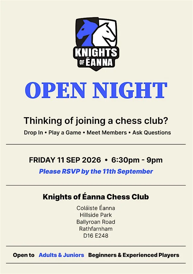 Chess Club Open Night in Dublin at Knights of Éanna Chess Club