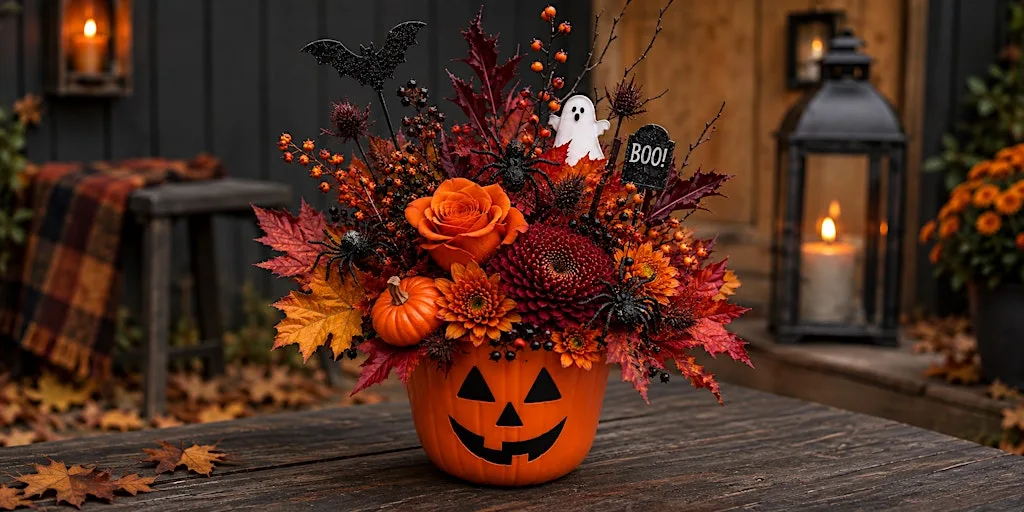 Halloween Floral Arrangement at The Hewlett Arms