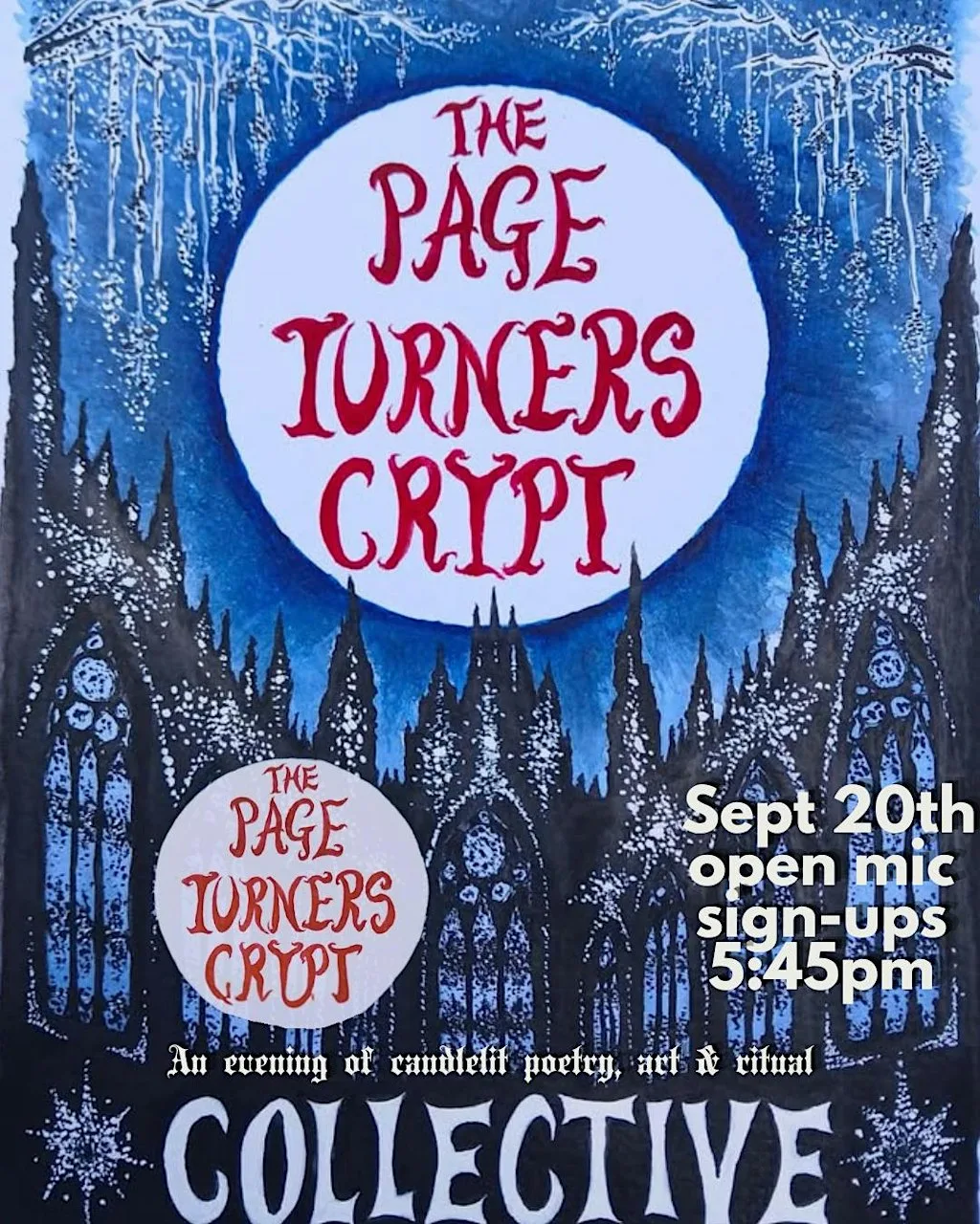 The Page Turner's Crypt Collective candlelit poetry open mic at Asylum Chapel