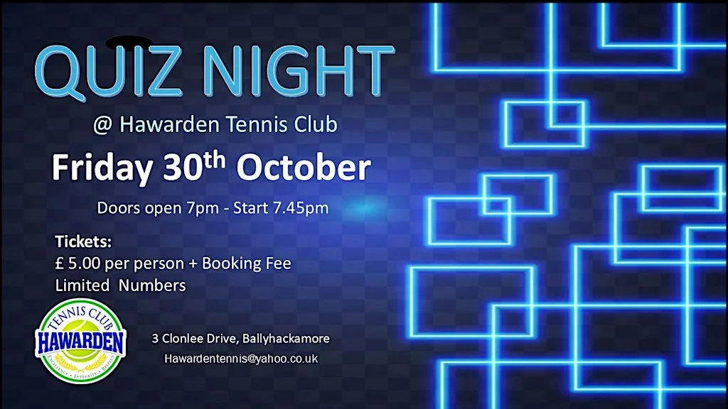 Quiz Night @ Hawarden Tennis Club - 30th October 2026 at Hawarden Lawn Tennis Club
