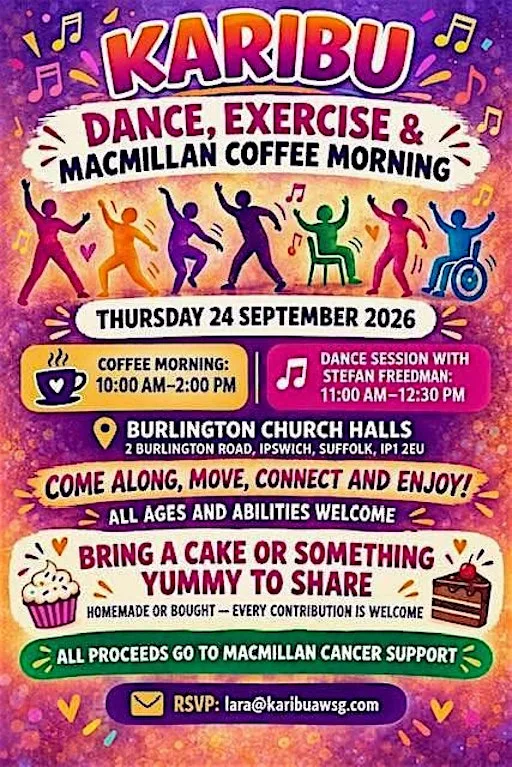 Karibu Dance, Exercise & Macmillan Coffee Morning at Burlington Church Halls