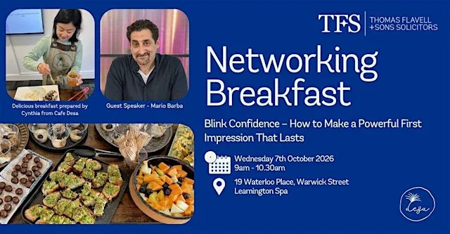 October Networking Breakfast at Thomas Flavell & Sons, Leamington Spa at Thomas Flavell & Sons, 19 Waterloo Place, Warwick Street, Leamington Spa