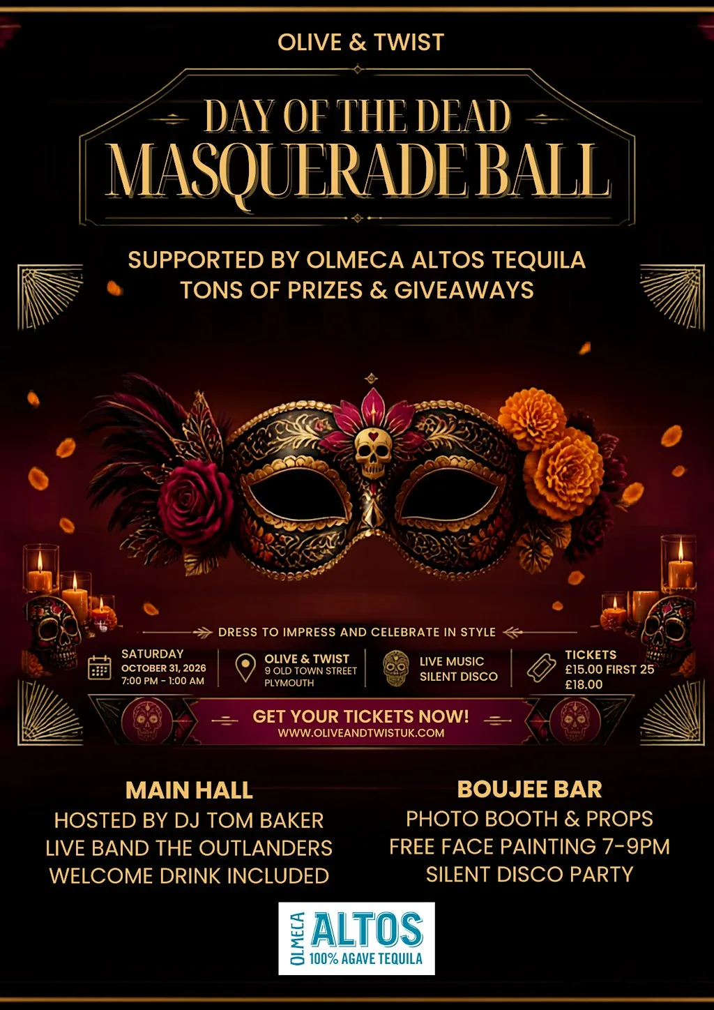 Day of the Dead Masquerade ball at Olive & Twist - Plymouth City Centre