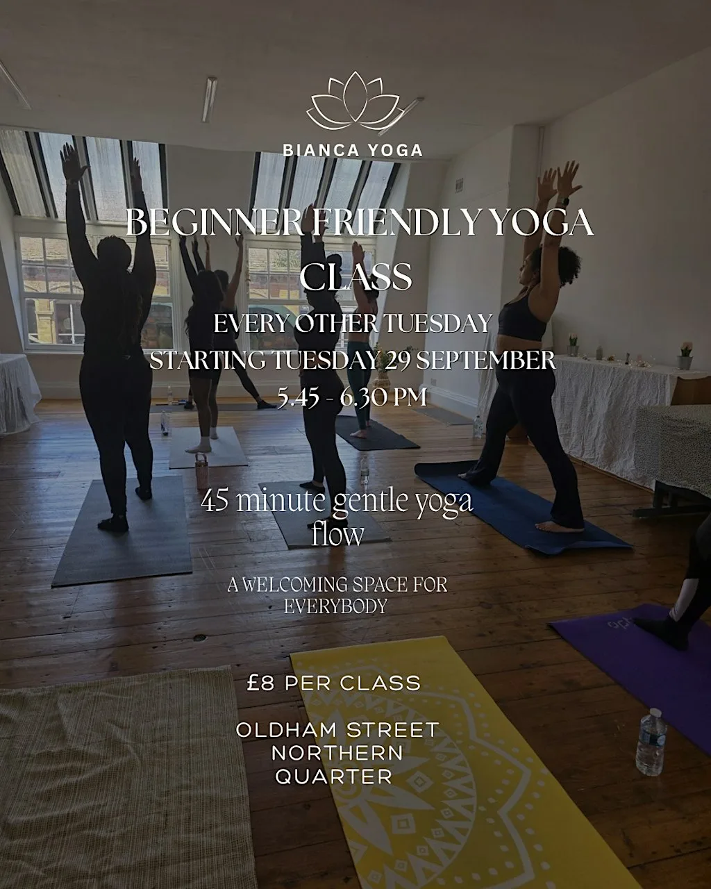 Beginner friendly yoga at 32 Oldham St