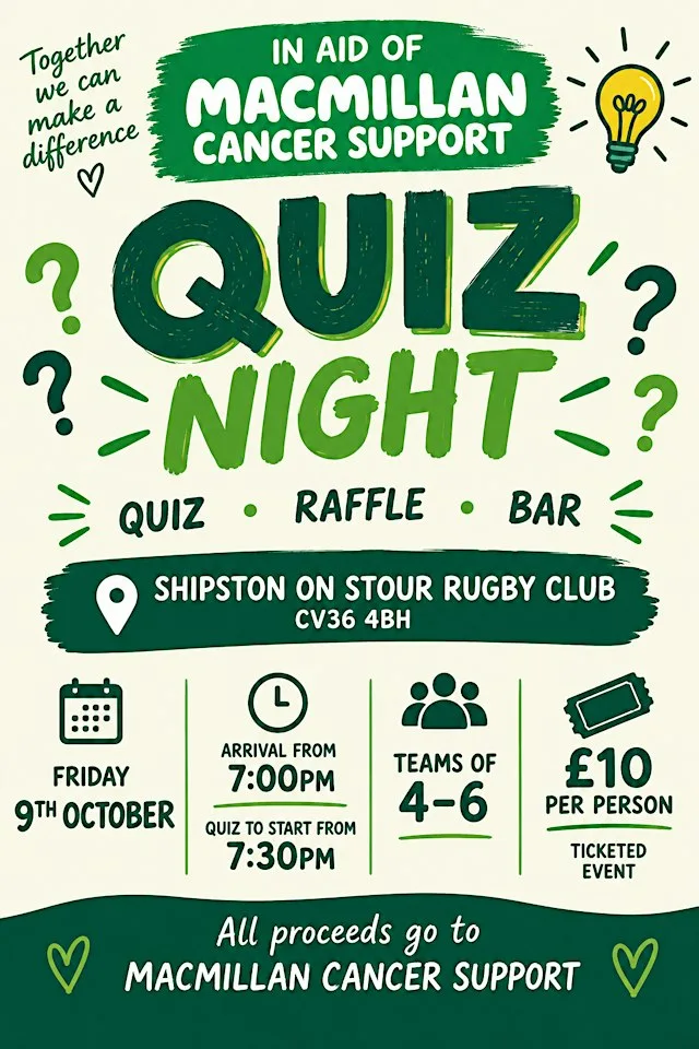 Quiz night in aid of Macmillan Cancer Support at Shipston Rugby Football Club